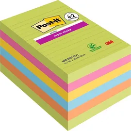 Post-it Super Sticky Haftnotizen 101 x 152 mm Farbig Sortiert Rechteckig Liniert, 90 Blatt Vorteilspackung 4 - 2 Gratis