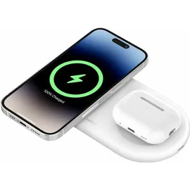 Belkin BoostCharge Pro kabellose 2-in-1-Ladestation mit Qi2, 15W, Schnellladegerät, Wireless Charger für iPhone 17, Air, 16, Pixelsnap, AirPods und MagSafe-fähigen Geräten – Weiß