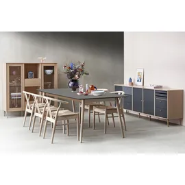 Hammel Furniture Esstisch "Meza Designtisch mit Auszugsfunktion und 2 Einlegeplatten", grau (graphit, naturfarben), B:210cm H:73,5cm T:100cm, Tischplatte: Graphit nanobehandeltes Fenix-Laminat (schwarzer Rand), Gestell: Weiß pigmentiertes Eiche, Mit nanobehandeltem