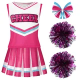 Spooktacular Creations Girl Pink Cheerleader Kostüm, Halloween Cute Cheer Uniform Outfit mit Zubehör für Halloween High School Cheerleader Dress Up Kostüm (pink, Small (5-7 yrs))