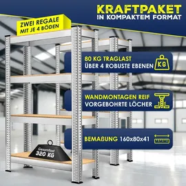 Masko Lagerregal 4 Ablagen Metall 80 cm x 160 cm x 40 cm silber