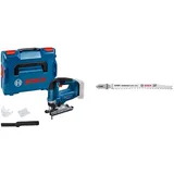 Bosch Professional 18V System Akku-Stichsäge GST 18V-125 B + 5x Stichsägeblatt Expert ‘Hardwood 2-Side Clean’ T 308 BF (für Kunststoffbeschichtete Platten, Multiplexplatte, L 117 mm, Zubehör)