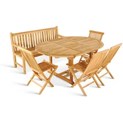 Gartenmöbel Set 6tlg mit Bank Teak Gartentisch ausziehbar 120-170 cm BORNEO/MENORCA