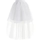 Tüllrock Damen Lang Tüll Röcke Tutu Rock Tütü Petticoat Unterrock Tüllröcke Outfit Karneval Ballett Tütüs Kostüm Erwachsene Prinzessin Fasching 50er Rockabilly Tüllröckchen Party Hochzeit Vintage Weiß - Vorderseite Länge 50CM, Zurück Länge 100 CM