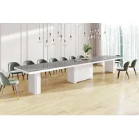 Design Esstisch Tisch HEK-111 Grau / Weiß Hochglanz XXL ausziehbar 180 bis 468 cm