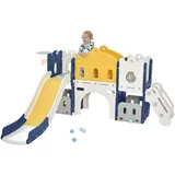 Baby Rutsche und Schaukel Set Kleinkind Climber Schaukel Set Freistehende Rutsche Baby Spielplatz Activity Center Spiel Set Indoor Outdoor Lange Rutsche Kinder Spielgeräte (Aisle Blue Yellow)