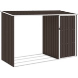 YEZIYIYFOB Garten Brennholzlager Braun 245x98x159 cm Verzinkter Stahl GeräTehaus Gartenschrank Gartenhaus Metall Fahrradgarage Fahrradbox Gartenschrank Wetterfest Outdoor Schrank GeräTeschuppen Metall