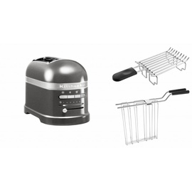 KitchenAid Paket 1, Toaster + Brötchenaufsatz Artisan 5KMT2204, Farbe:Medaillon Silber