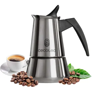 Cecotec Piccolina 200 Italienische Kaffeemaschine, 100 ml, 2 Kaffeetassen, Edelstahl, geeignet für alle Oberflächen, Premiumfilter, Sicherheitsventil, hitzebeständiger Griff, elegantes Design