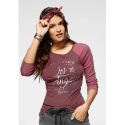 Longsleeve, Langarm, sehr figurbetonte Passform, mit glänzendem Metallic-Druck, Gr. 32/34 (XS), beere, Shirts, 32755004-32