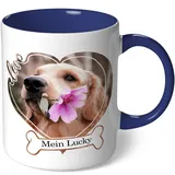 Personalisierte Tasse mit Hundebild - Hunde Tasse mit Foto bedrucken - Hundemama Hundepapa Fototasse mit Bild personalisieren - Kaffeebecher selbst gestalten (Weiß - Kobaltblau mit Bild42)