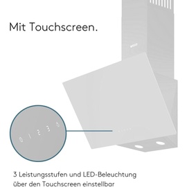 Wiggo Dunstabzugshaube 60cm kopffrei I Abluft Umluft Dunstabzug 650m3/h - Touch-Display 4 Stufen I Energieeffizienzklasse A Schräghaube inkl. Fet...