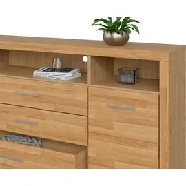 OTTO home Sideboard OTTO HOME "Ribe,180cm breit, Fronten Massivholz,7 Fächer", braun (eiche teilmassiv), B:180cm H:80cm T:35cm, Holz teilmassiv, Sideboards, Sideboard, Holz massiv, Holzwerkstoff, Metall Griffe,2Türen,3Schubladen