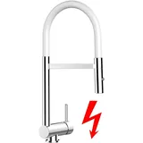 VIZIO NIEDERDRUCK Wasserhahn Vorfenster Küchenarmatur, Umklappbar 6 CM, mit 360° schwenkbarem Auslauf, abnehmbare 2 strahl Handbrause, Verchromt / Weiß