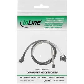 InLine Mini SAS HD Kabel, SFF-8643 gewinkelt zu 4x SATA + Sideband, 0,5m