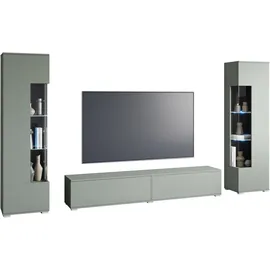 INOSIGN Wohnwand INOSIGN "Kenia, Vitrine Türanschlag links/rechts wechselbar", grün (salbei), Glas, Hartfaserplatte, Holzwerkstoff, Kunststoff, Kastenmöbel-Sets, Wohnwand, Vitrinen mit Eckverglasung, hängend und stehend montierbar