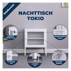 Coemo Nachttisch Tokio Weiß 50x40x60cm Metall Glastür