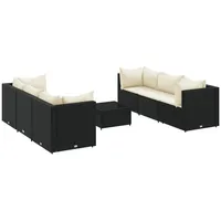 vidaXL 7-tlg. Garten-Lounge-Set mit Kissen Schwarz Poly Rattan