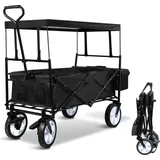 TolleTour Bollerwagen Faltbar mit Dach Handwagen Transportwagen 2 Sitzer klappbar Vollgummi-Reifen Bremse bis 80 kg Schwarz - Schwarz