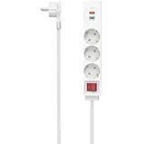 Hama Steckdosenleiste mit Schalter und Winkel-Flachstecker, 3-fach, 1x USB-A/1x USB-C 18W USB-PD/QC, 1.4m, weiß