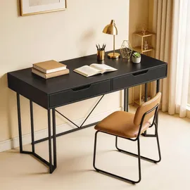 Homcom Computertisch mit 2 Schubladen Bürotisch im Modern-Design, Metallgestell für Arbeitszimmer Schlafzimmer Home Office, 120 x 60 x 77 cm Schwarz