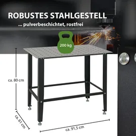 Trutzholm Schweißtisch mit Lochplatte Stahl 91,5 x 61 x 80 cm Tragkraft 200 kg Arbeitstisch in Mattschwarz