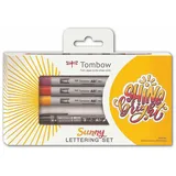 Tombow LS-ABTP, Sunny Lettering Set für farbstarke Letterings, 3x ABT PRO Marker & Fudenosuke twin + Anleitung, perfekter Start ins Lettering mit alkoholbasierten Markern