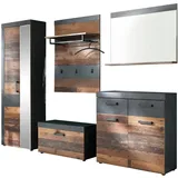 trendteam Garderoben-Set Indy, (Flurgarderobe in Used Wood mit grau, Komplett-Set 5-teilig), variable Inneneinteilung