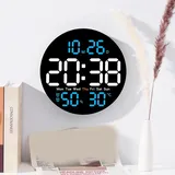 Zoegneer Große elektronische digitale LED-Wanduhr, elektronische Multifunktions-Uhr mit Temperatur und Luftfeuchtigkeit, leise Uhr (blau)