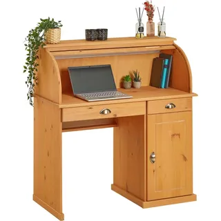 Idimex Sekretär Tom aus massiver Kiefer gebeizt, schöner Bürotisch mit 2 Schubladen und 1 Tür, praktischer Arbeitstisch mit Rollladen