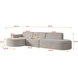 altdecor Ecksofa Hellbraun, Textil, 3-Sitzer, Ottomane links, L-Form Corner Sofa Bett Eckcouch Couch Wohnlandschaft Cauchsofa MARI-L2 - Couches, Wohnlandschaften, Ecksofas