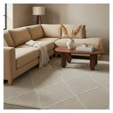 KADIMA DESIGN Teppich Balkon Boho Pflegeleicht Waschbar Strapazierfähig Terrasse Küche Beige 120x170 cm OEKO-TEX Gekettelt – CORTINA von Kadima Design