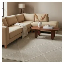 KADIMA DESIGN Teppich Balkon Boho Pflegeleicht Waschbar Strapazierfähig Terrasse Küche Beige 120x170 cm OEKO-TEX Gekettelt – CORTINA von Kadima Design