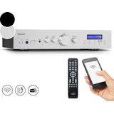 Auna Verstärker, HiFi Stereo Mini Verstärker, HiFi-Verstärker mit Bass & Treble Regler, 2 Kanal Audio-Verstärker, Stereo-Verstärker & Lautspre... - Silber