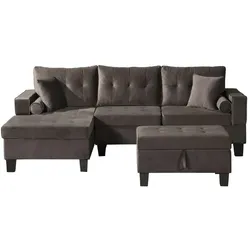 Home Deluxe GmbH HOME DELUXE - Sofagarnitur ROM - beidseitig montierbar, Farbe Braun - 242,6 cm x 154,3 cm x 90,8 cm - inkl. Hocker I Ecksofa Sofa Couch Wohnlandschaft