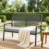 Gartenbank Rattan, 2-sitzer Gartenstuhl Polyrattan, Sitzbank Outdoor, Gartenmöbel Metall Und Rattan, Mit 8 Cm Dicken Sitzkissen, Wpc Armrest, Balkon Bank Für Terrasse,garten Und Veranda,grau