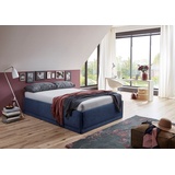 Westfalia Schlafkomfort Polsterbett »Texel«, Standardhöhe mit Zierkissen, Bettkasten bei Ausführung mit Matratze, blau