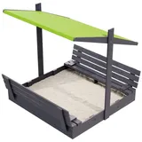 QLS Sandkasten 150 cm mit Sitzbank und grünem Dach grau/grün