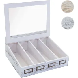 Mendler Besteckkiste HWC-C25, Holzbox mit Deckel Besteckkasten, Paulownia 17x37x33cm ~ weiß, shabby