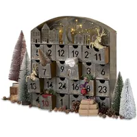 Loberon Adventskalender Léran, zum Selbstbefüllen, mit 30 LEDs, Ausgestanzte Häuschen & Ziffern, Festliches Design, Advent, Weihnachten, Weihnachtsdeko, Eisen, grau