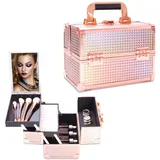 Kosmetikkoffer Aluminium Schminkkoffer, Kosmetikkoffer Kosmetik Beautycase mit Spiegel, Tragegriff & Schloss, Multifunktional Make-up Koffer zur Aufbewahrung von, Kosmetik und Zubehör (Gold)