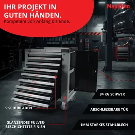 Mephisto Werkzeugwagen Stahl grau 9 Schubladen bestückt
