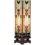 Clayre & Eef Tiffany Tischlampe 15x15x54 cm Beige Glas Schreibtischlampe Tiffany