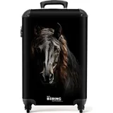 noboringsuitcases NoBoringSuitcases.com Handgepäck Koffer 55x40x20, cm Tiere auf schwarzem Hintergrund: Friesisches Pferd, - Bunt