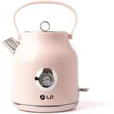 Name – Retro-Wasserkocher – 1,7 Liter Fassungsvermögen – Edelstahl – Elektrischer Wasserkocher – Rosa – Temperaturanzeige – 360° drehbar