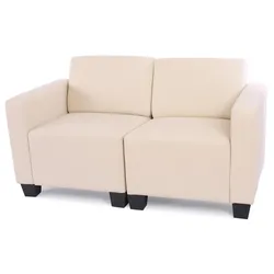 Modular 2-Sitzer Sofa Couch Moncalieri, Kunstleder ~ creme