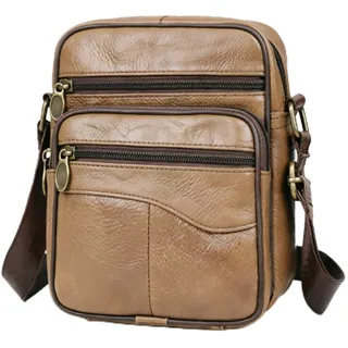 Umhängetasche Herren Schultertasche Leder Tasche Vintage Herrentasche zum Umhängen Shoulder Bag Men Crossbody Handytasche Messenger Bag für Arbeit Reise Alltagsleben (Dunkelbraun Umhängetasche) - S