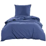 Wometo Bettwäsche Renforce Stone-Washed 155x220 & 80x80 100% Baumwolle - blau OekoTex weich modern Used-Look Leinen-Optik