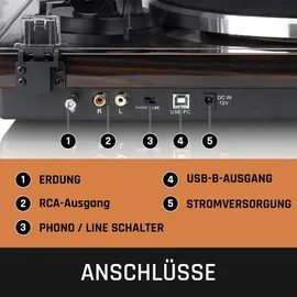 Lenco LBT-345WA Plattenspieler mit Bluetooth® und 2M Red Tonabnehmer, inklusive verchromtem Plattenspielerstabilisator - Walnuss