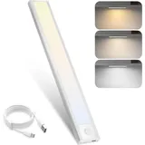 Nettlife LED Unterbauleuchte Bewegungsmelder dimmbar 20/30/40 cm wählbar USB Schrankbeleuchtung, LED fest integriert, 3 Farbtemperatur Aufladbar Schrankleuchte für Flur Cabinet silberfarben